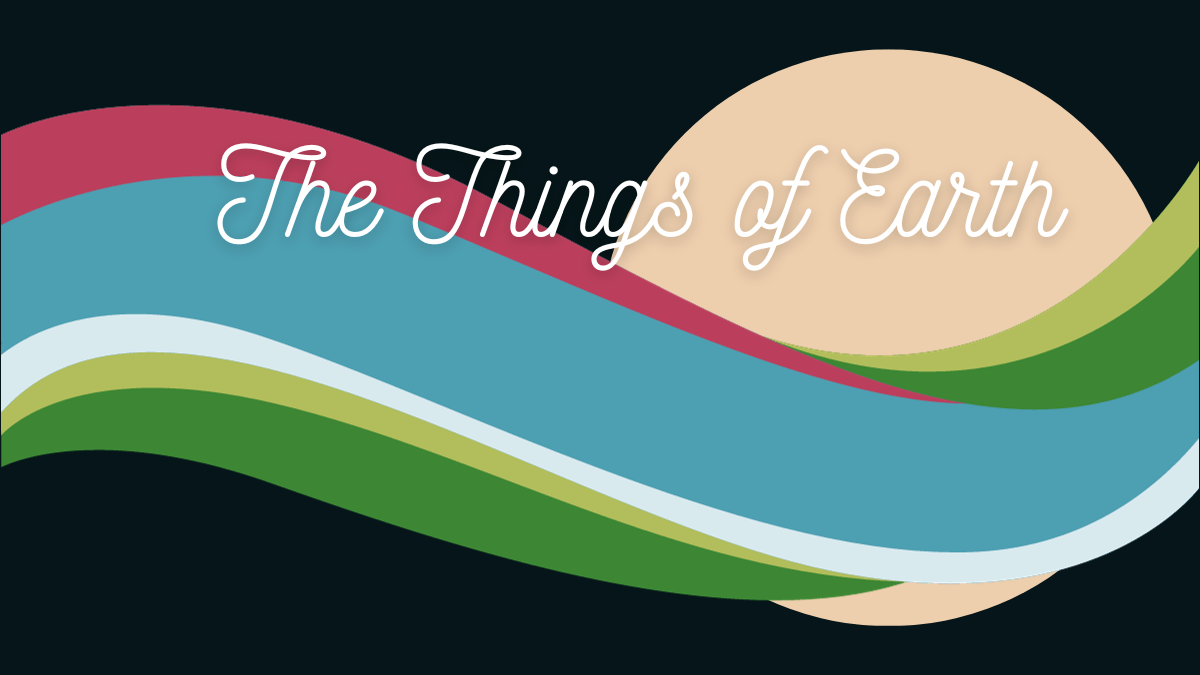 The Things of Earth logo, white site name, dark background